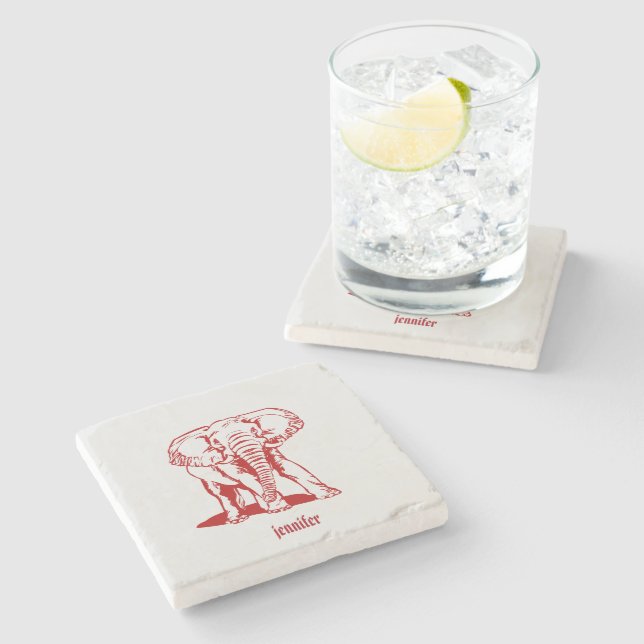 Dessous-de-verre En Pierre Eléphant rouge monogramme (Côté)