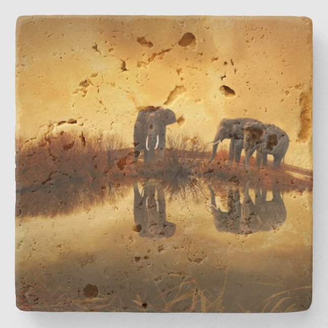 Dessous-de-verre En Pierre Eléphants asiatiques en Thaïlande sous un coucher  (Devant)