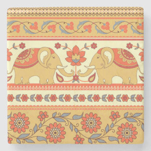 Dessous-de-verre En Pierre éléphants ethniques, fleurs, motif sans soudure.