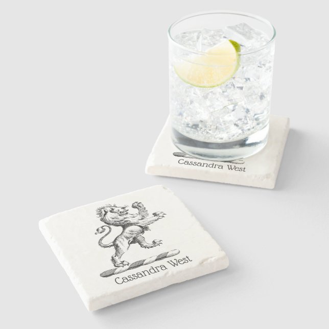 Dessous-de-verre En Pierre Emblème héraldique du lion debout (Côté)