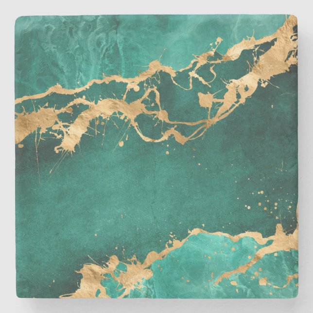 Dessous-de-verre En Pierre Emerald Green et Gold abstrait (Devant)