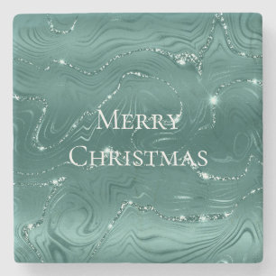 Dessous-de-verre En Pierre Emerald Green Glitzy Marble Christmas