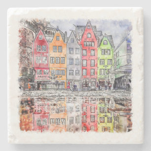 Dessous-de-verre En Pierre Esquisse d'aquarelle dessinée à la main par l'Alle