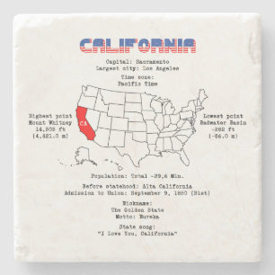 Dessous-de-verre En Pierre Etat américain de Californie sur une carte et des