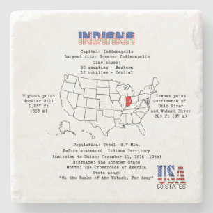 Dessous-de-verre En Pierre État américain de l'Indiana sur une carte et une