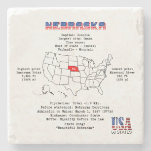 Dessous-de-verre En Pierre État américain du Nebraska sur une carte et des in