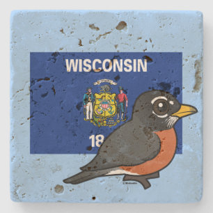 Dessous-de-verre En Pierre État Birdorable du Wisconsin : Américain Robin