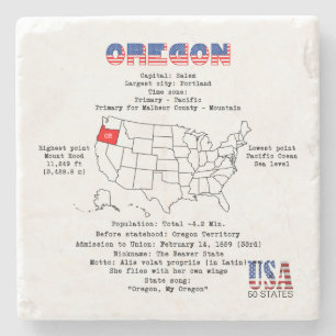 Dessous-de-verre En Pierre Etat de l'Oregon Américain sur une carte et des in