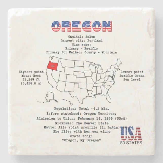 Dessous-de-verre En Pierre Etat de l'Oregon Américain sur une carte et des in (Devant)