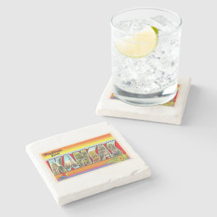 Dessous-de-verre En Pierre État du Kansas KS Vintage Grande lettre Carte pos