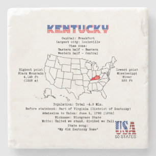 Dessous-de-verre En Pierre État du Kentucky American sur une carte et des inf