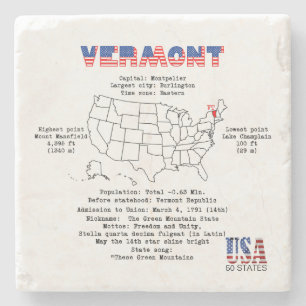 Dessous-de-verre En Pierre État du Vermont Américain sur une carte et des inf