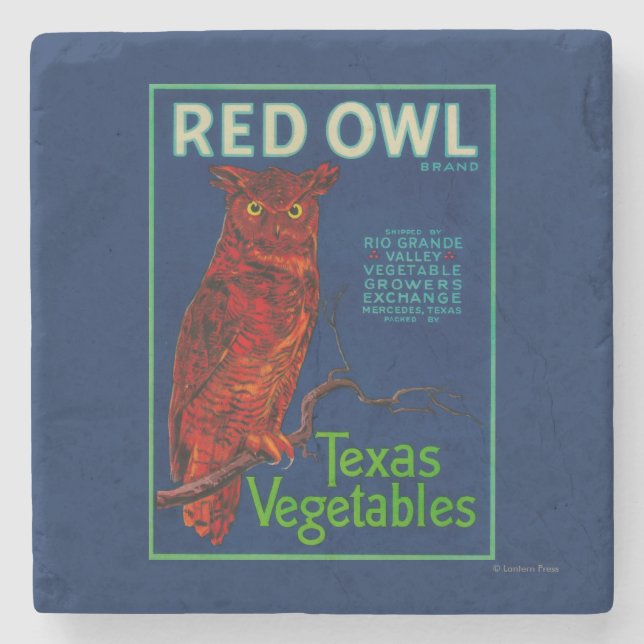 Dessous-de-verre En Pierre Étiquette végétal de hibou rouge (Devant)