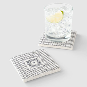 Dessous-de-verre En Pierre Étiquette Vintage et monogramme de la bande bleue 