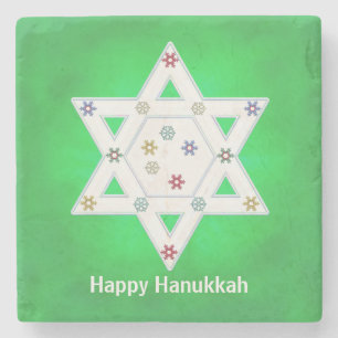 Dessous-de-verre En Pierre Étoile de Hanukkah et flocons de neige verts
