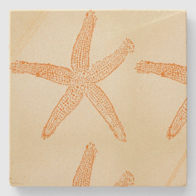 Dessous-de-verre En Pierre Étoile de mer Cadeau Faveur Nautilus Orange Corail (Devant)