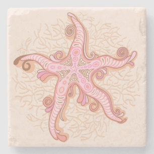 Dessous-de-verre En Pierre Étoiles de mer et corail rose motif pastel