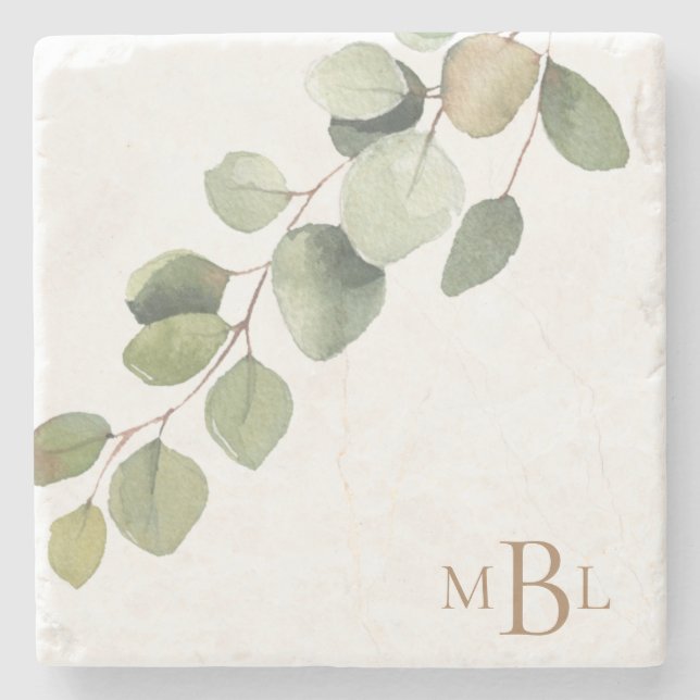 Dessous-de-verre En Pierre Eucalyptus simple Monogramme (Devant)