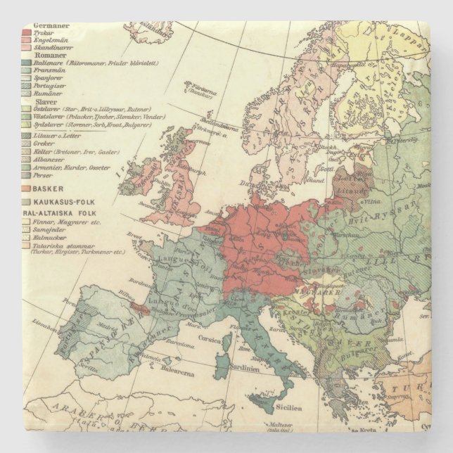 Dessous-de-verre En Pierre Europe Carte Pays Antique Mondiale (Devant)