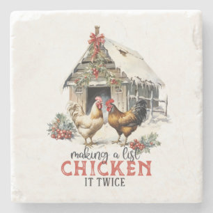 Dessous-de-verre En Pierre "Faire une liste, le poulet deux fois" Puns Noël