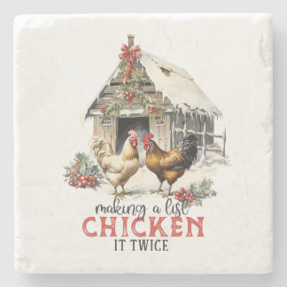 Dessous-de-verre En Pierre "Faire une liste, le poulet deux fois" Puns Noël