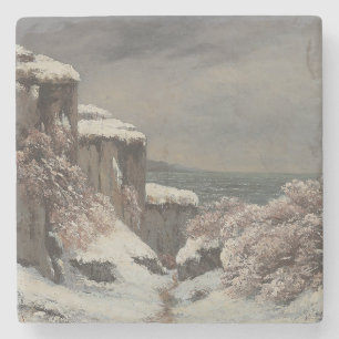 Dessous-de-verre En Pierre Falaises au Bord de la Mer sous la Neige - Courbet
