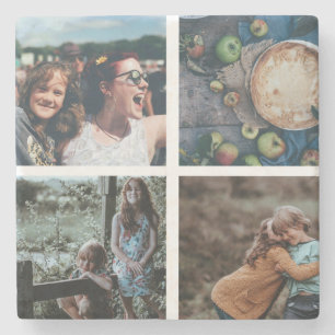 Dessous-de-verre En Pierre Famille personnalisée 4 - Garde-photo Collage