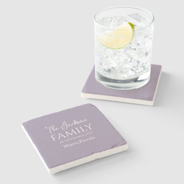 Dessous-de-verre En Pierre Famille personnalisée simple violet et blanc (Côté)