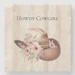 Dessous-de-verre En Pierre Faux Crème Rustique Bois Rose Rose Cowgirl