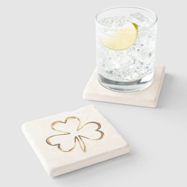 Dessous-de-verre En Pierre Faux Golden Shamrock Clover Irish Good Luck (Côté)