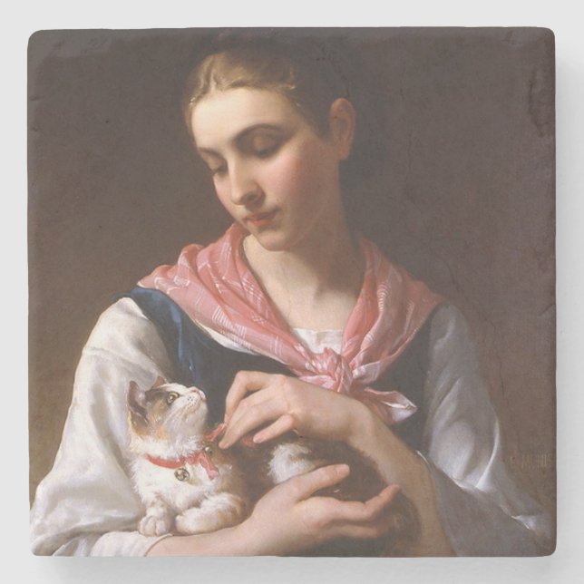 Dessous-de-verre En Pierre Favorite Kitten (par Émile Munier) (Devant)