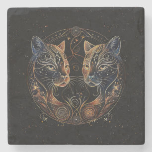 Dessous-de-verre En Pierre Feline artistique Cercle Twin Cats