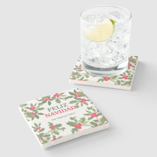 Dessous-de-verre En Pierre Feliz Navidad Red Holly Berries Noël