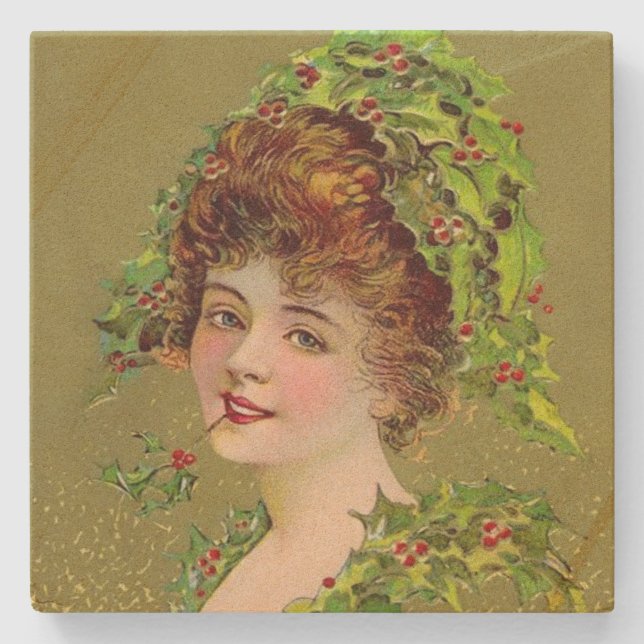Dessous-de-verre En Pierre Femme aime Noël Holly (Devant)