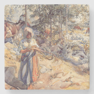 Dessous-de-verre En Pierre Femme dans la prairie (Enfant avec animaux de ferm