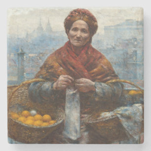 Dessous-de-verre En Pierre Femme juive pauvre qui vend des oranges en Pologne