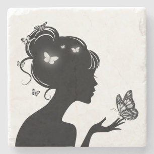 Dessous-de-verre En Pierre Femme papillons blancs