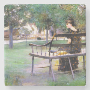 Dessous-de-verre En Pierre Femme sur un Banc (par Edwin Austin Abbey)