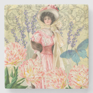 Dessous-de-verre En Pierre Femme victorienne florale rose Régence