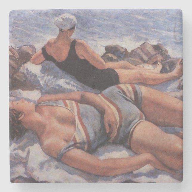Dessous-de-verre En Pierre Femmes bronzage sur la plage (par Serebriakova) (Devant)