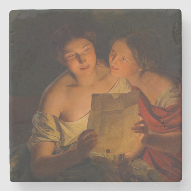 Dessous-de-verre En Pierre Femmes lisant une lettre d'amour (par Waldmüller) (Devant)