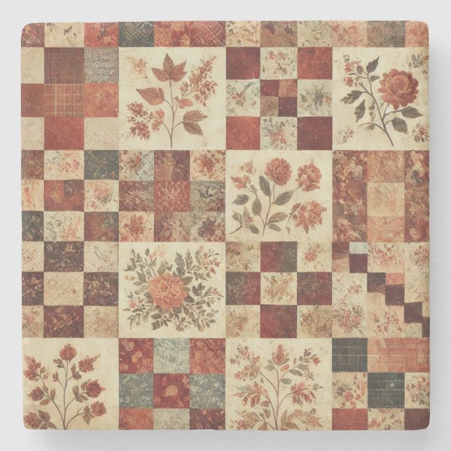 Dessous-de-verre En Pierre Ferme rustique Terracotta Patchwork Quilt Floral (Devant)