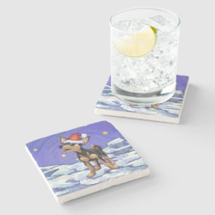 Dessous-de-verre En Pierre Festive de nuit étoilée Chihuhua à Santa Hat