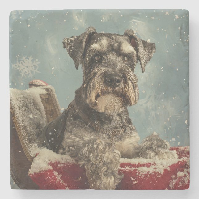 Dessous-de-verre En Pierre Fête de Noël de chien Schnauzer (Devant)