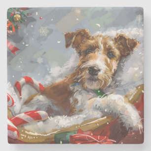 Dessous-de-verre En Pierre Fête de Noël du chien Terrier de la Fête du Fil de
