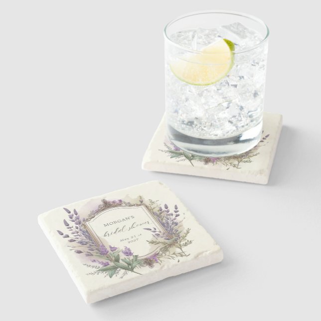 Dessous-de-verre En Pierre Fête des mariées Régale Lavande Aquarelle (Côté)