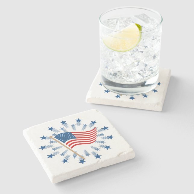 Dessous-de-verre En Pierre Feu d'artifice Drapeau Américain 4 juillet (Côté)