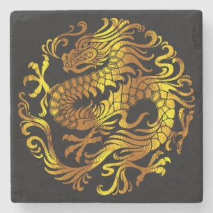 Dessous-de-verre En Pierre Feu Doré : Gravure de Dragon
