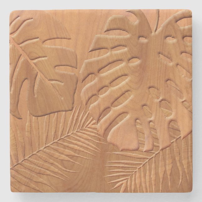 Dessous-de-verre En Pierre Feuillages en bois sculpté Imprimer (Devant)