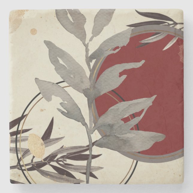 Dessous-de-verre En Pierre Feuille d'aquarelle Abstraite artistique | Bourgog (Devant)